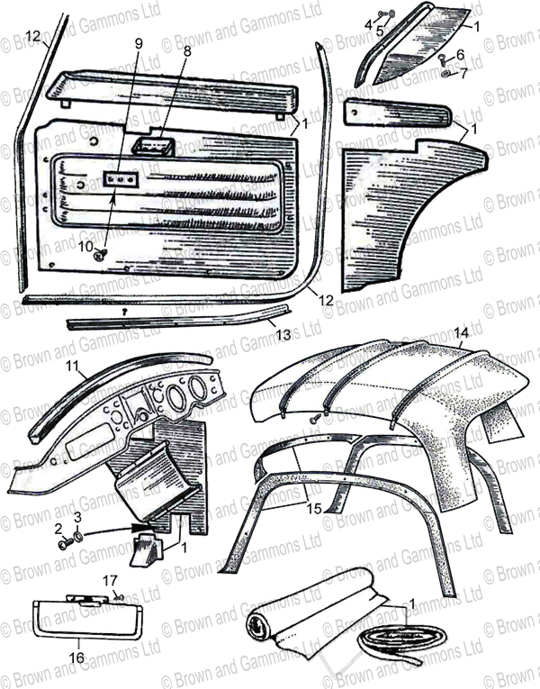 Image for Coupe interior panel sets. Door seal. Headlining & Fittings